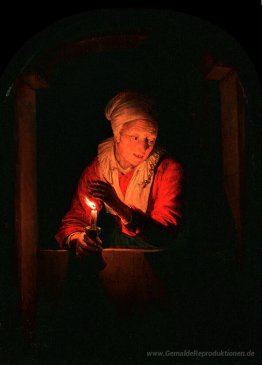 Alte Frau mit einer Kerze