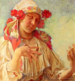 Maria Junges Mädchen In Einem Moravian Kostüm