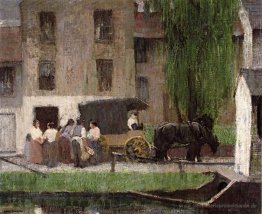 Der Hausierer der Warenkorb auf den Canal, New Hope
