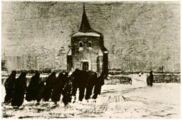 Funeral im Schnee in der Nähe des Old Tower