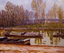 Lastkähne auf der Loing Canal, Frühling