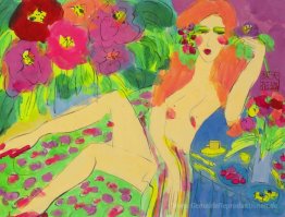 Nackt, Blau Tabelle und Blumen