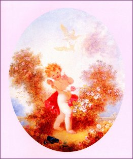 Cupid zwischen Rosen