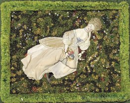 Dame mit dem Hündchen, entspannt auf dem Rasen