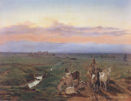 Abendlandschaft mit Herde von Ziegen