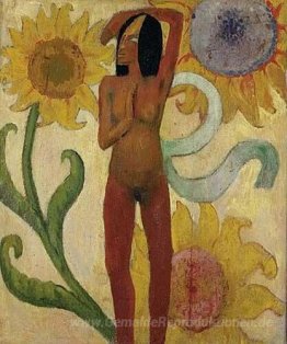 Caribbean Frau oder Weiblicher Akt mit Sonnenblumen