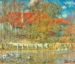Der Teich mit Enten im Herbst