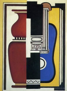 Blaue Gitarre und Vase
