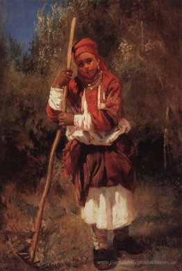 Frau mit Rechen