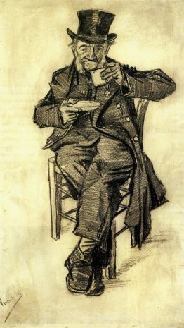Waisenmann mit Hut, trinkender Kaffee