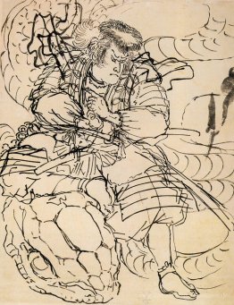 Ein Samurai überwältigend eine Riesenschlange
