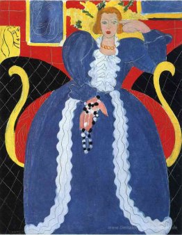 Frau in der blauen oder der Große blaue Robe und Mimosas