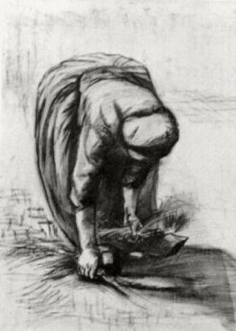 Ländliche Frau Bücken und Gleaning