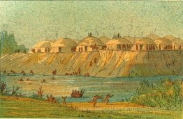 Ein Dorf der Hidatsa Stammes in Knife River