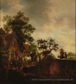 Reisende Halt vor dem Inn