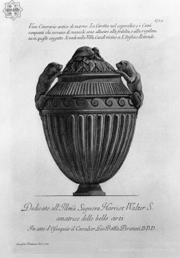 Alte Marmor urn vase mit Hunden und eine Eule Strebepfeiler, ger