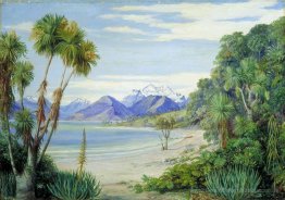 Blick auf Mount Earnshaw von der Insel in Lake Wakatipe, Neuseel