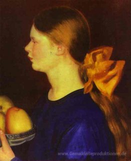 Mädchen mit Äpfeln (Porträt von Irina Kustodiyeva)