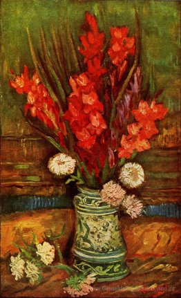 Stillleben - Vase mit roten Gladiolen