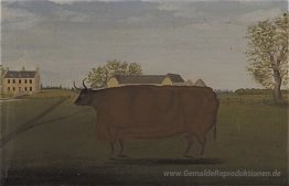 Gemälde von einem Preis-Kuh in einem Feld