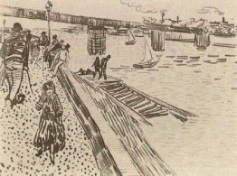Ansicht von einem Fluss, Kai, und die Brücke