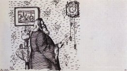 Der Priester in der Nähe der Uhr