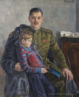 Porträt von Sergei Wladimirowitsch Michalkow mit seinem Sohn