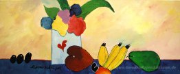 Vase mit Blumen und Frucht