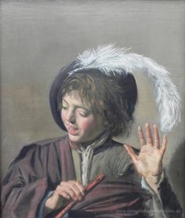 Singen Junge mit einer Flöte