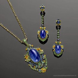 Suite aus Saphir, Demantoid Granat und Schmelz