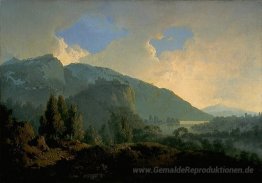 Eine italienische Landschaft mit Bergen und einem Fluss
