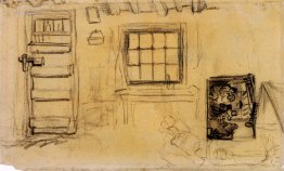 Studien der Innenraum eines Bauernhaus, und eine Skizze der Kart