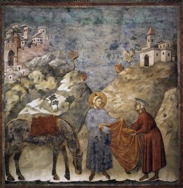 St. Francis gibt seinen Mantel einem Armen