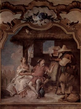 Angelica und Medorus begleitet von zwei Bauern