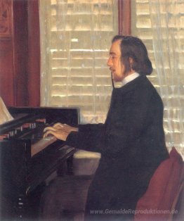 Portrait von Eric Satie am Harmonium