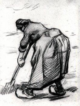 Ländliche Frau, Graben, von der Seite gesehen
