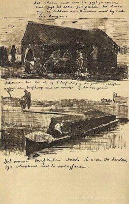 Workman neben einem Mound von Torf und einem Torf-Boot mit zwei
