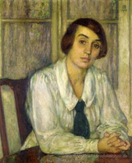 Porträt von Elizabeth van Rysselberghe, mit den Händen auf dem T