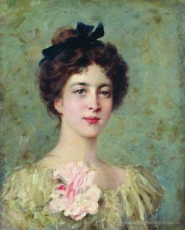 Portrait der jungen Dame mit rosa Bogen
