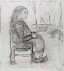 Sitzmädchen in einer Landschaft, auf der rechten Seite