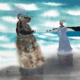 Zwei Frauen, die an der Küste