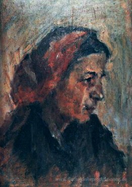 Alte Frau mit rotem Schal