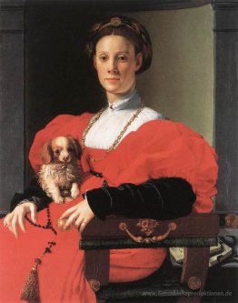 Porträt einer Dame mit einem Welpen