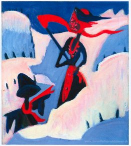 Hexe und Vogelscheuche im Schnee