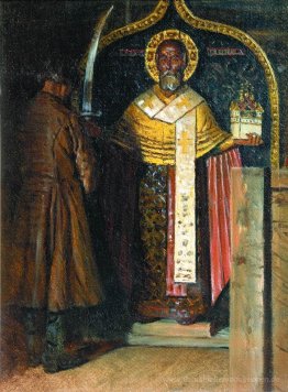 Die Ikone des Heiligen Nikolaus mit Quell Pinega