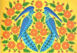 Blaue Vögel in den Blumen