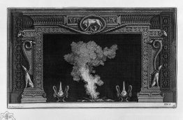 Kamin, zwei Windhunde, Hocken, an den Seiten, und die römische W