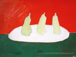 Nature morte, poires, fond vert et Orange