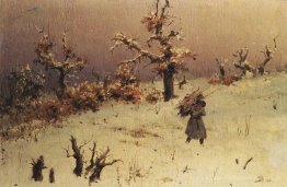 Ein Soldat mit einem Bündel Brennholz