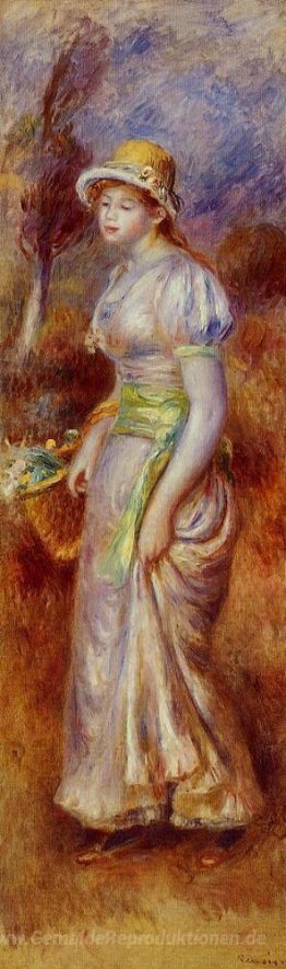 Frau mit einem Korb der Blumen